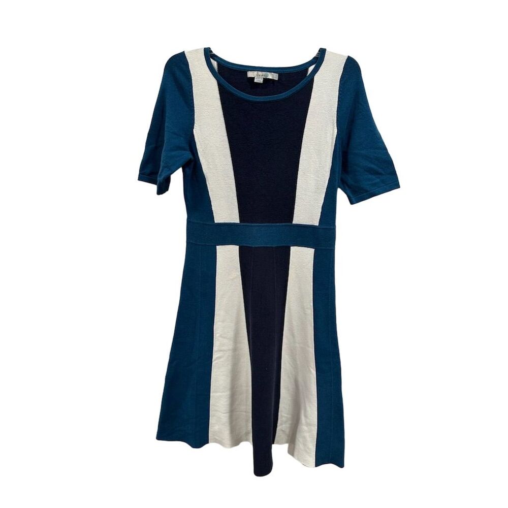 Boden Women's Size 8L Blue Color Block Knit‎ Flare Dress